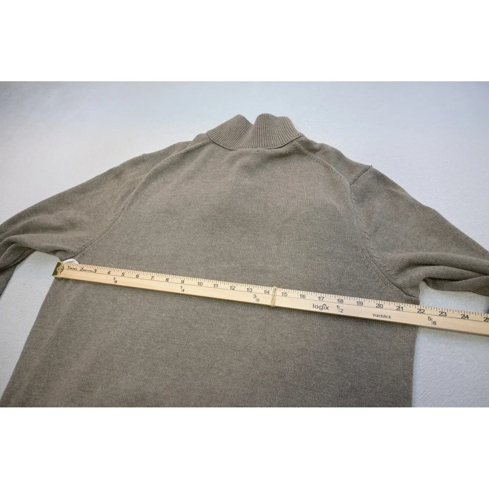 Banana Republic Sweater Men Large Tan Beige Mock Neck Button Up Pockets EUC